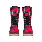 Red Pink And Black Camouflage Print Winter Boots