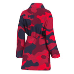 Red Pink And Black Camouflage Print Women's Bathrobe