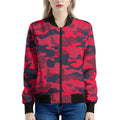 Red Pink And Black Camouflage Print Women's Bomber Jacket