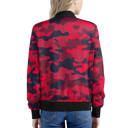 Red Pink And Black Camouflage Print Women's Bomber Jacket
