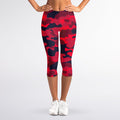 Red Pink And Black Camouflage Print Women's Capri Leggings