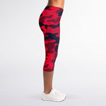 Red Pink And Black Camouflage Print Women's Capri Leggings