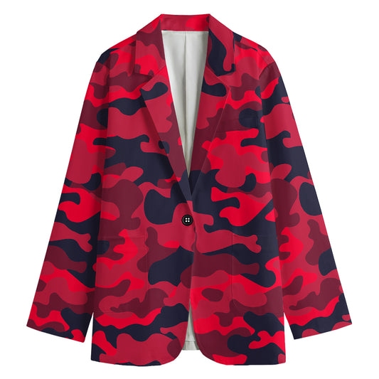 Red Pink And Black Camouflage Print Women's Cotton Blazer