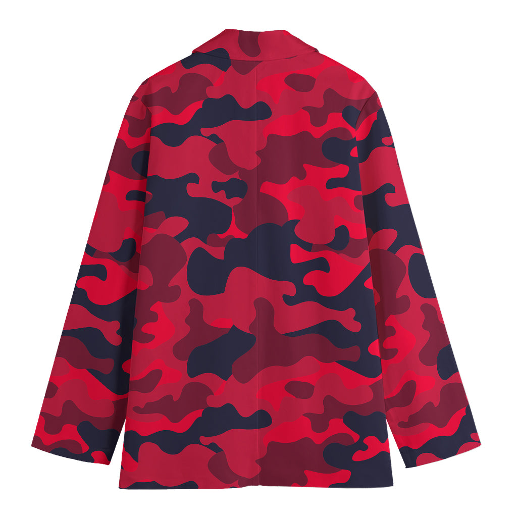 Red Pink And Black Camouflage Print Women's Cotton Blazer
