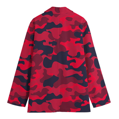 Red Pink And Black Camouflage Print Women's Cotton Blazer