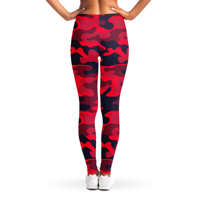 Red Pink And Black Camouflage Print Women's Leggings