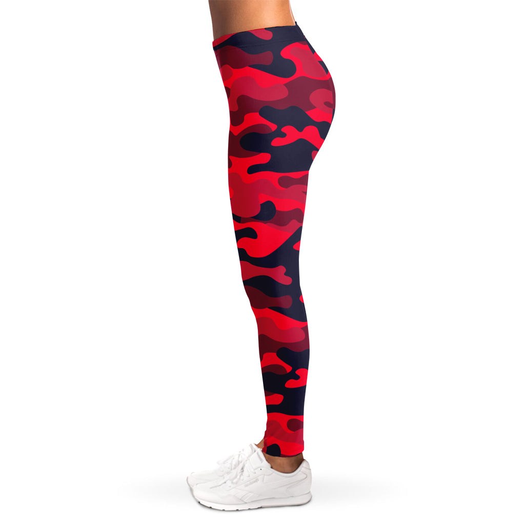 Red Pink And Black Camouflage Print Women's Leggings