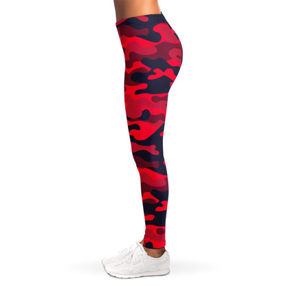Red Pink And Black Camouflage Print Women's Leggings
