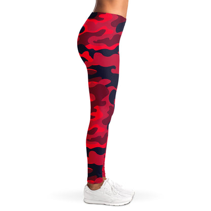 Red Pink And Black Camouflage Print Women's Leggings