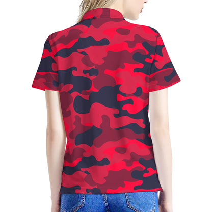 Red Pink And Black Camouflage Print Women's Polo Shirt