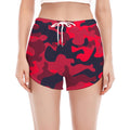 Red Pink And Black Camouflage Print Women's Split Running Shorts