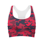 Red Pink And Black Camouflage Print Women's Sports Bra