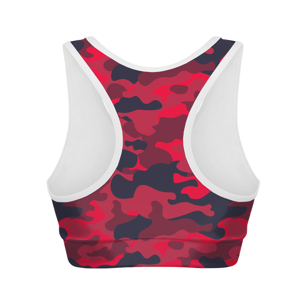 Red Pink And Black Camouflage Print Women's Sports Bra