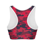 Red Pink And Black Camouflage Print Women's Sports Bra