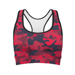 Red Pink And Black Camouflage Print Women's Sports Bra