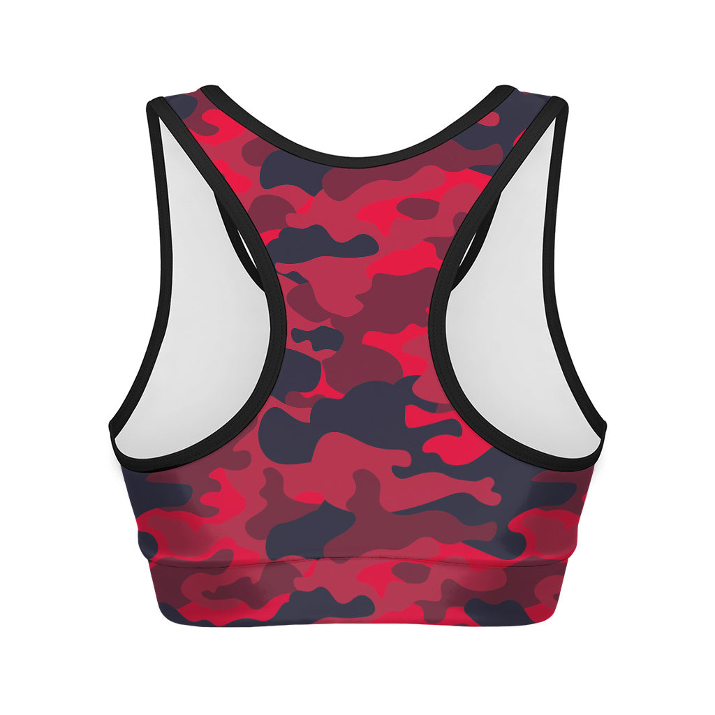 Red Pink And Black Camouflage Print Women's Sports Bra