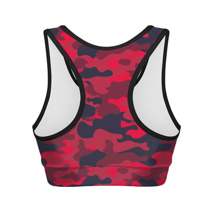 Red Pink And Black Camouflage Print Women's Sports Bra