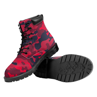 Red Pink And Black Camouflage Print Work Boots