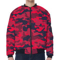 Red Pink And Black Camouflage Print Zip Sleeve Bomber Jacket