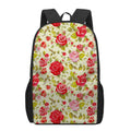 Red Pink Rose Floral Pattern Print 17 Inch Backpack