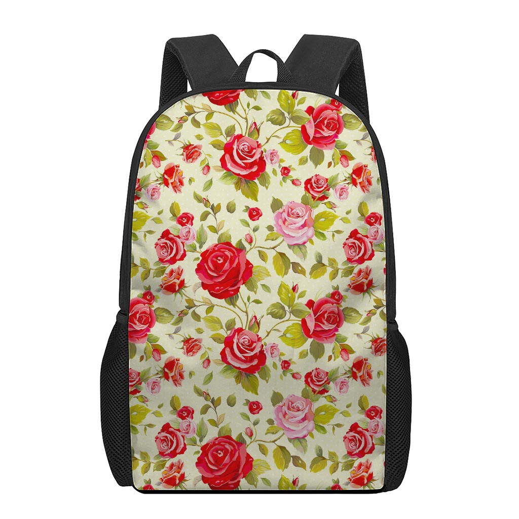 Red Pink Rose Floral Pattern Print 17 Inch Backpack