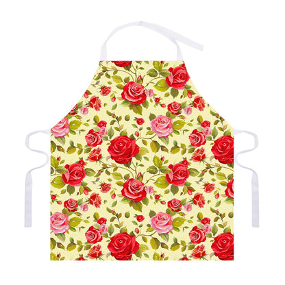 Red Pink Rose Floral Pattern Print Adjustable Apron