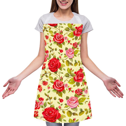 Red Pink Rose Floral Pattern Print Adjustable Apron