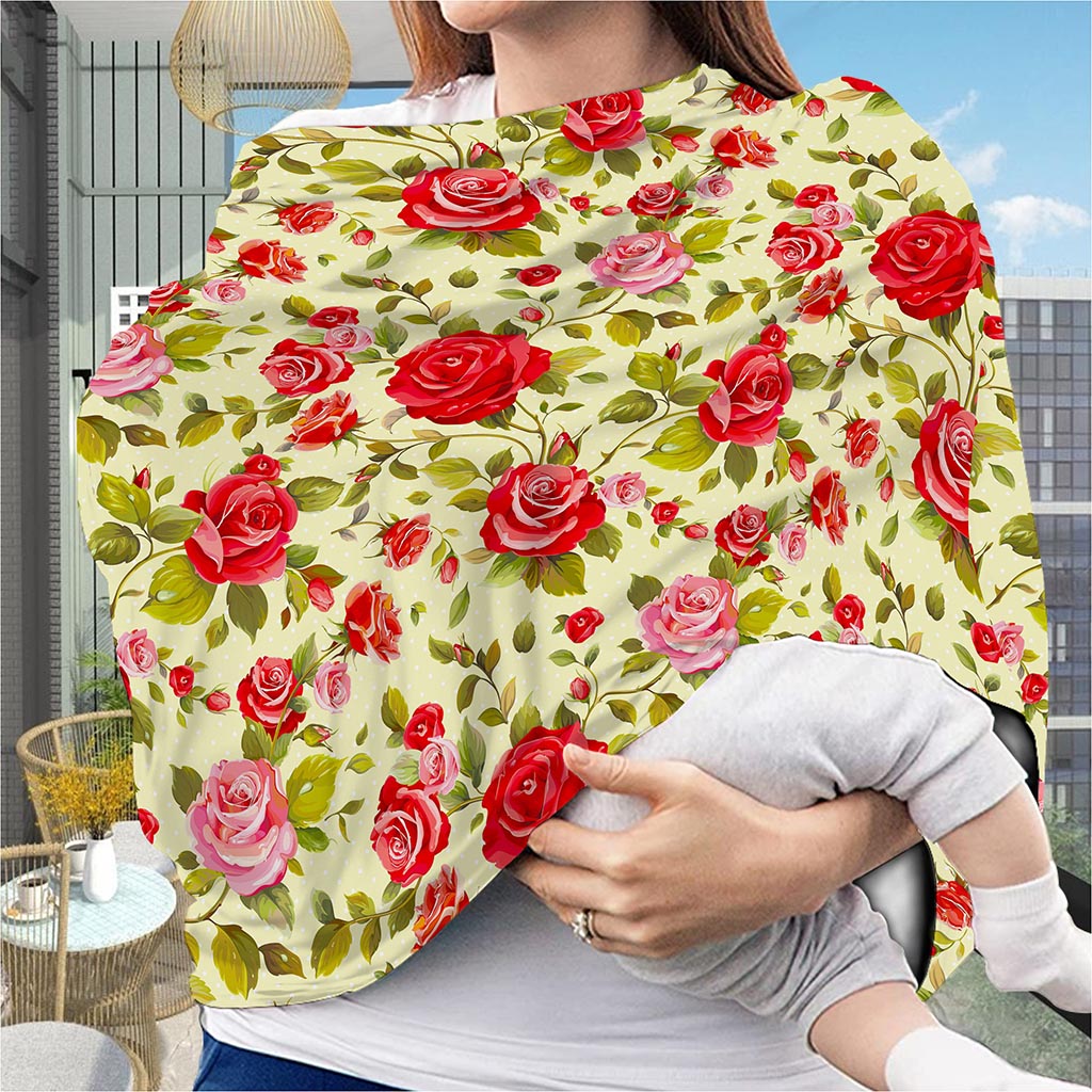 Red Pink Rose Floral Pattern Print Baby Seat Cover