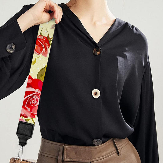 Red Pink Rose Floral Pattern Print Bag Strap