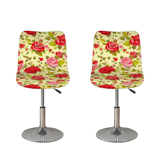 Red Pink Rose Floral Pattern Print Bar Stool Covers