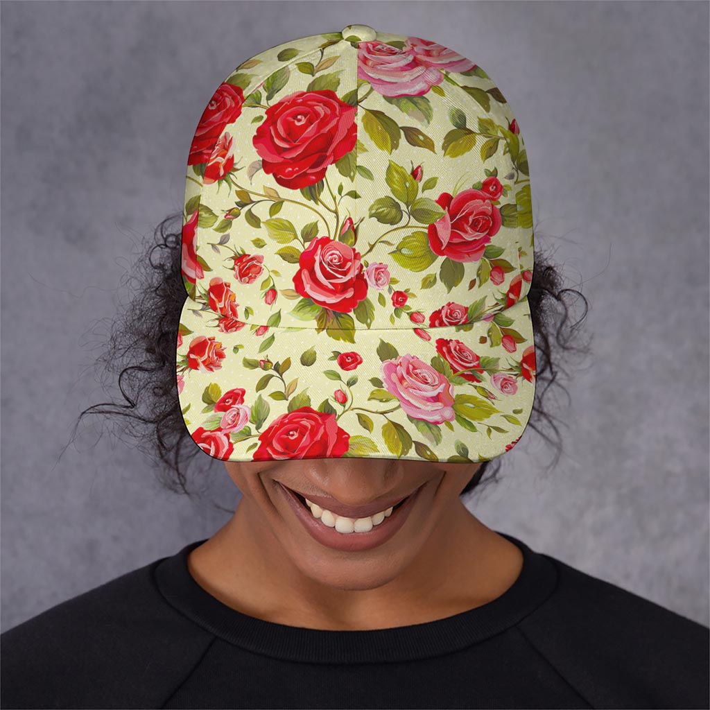 Red Pink Rose Floral Pattern Print Baseball Cap