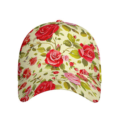 Red Pink Rose Floral Pattern Print Baseball Cap
