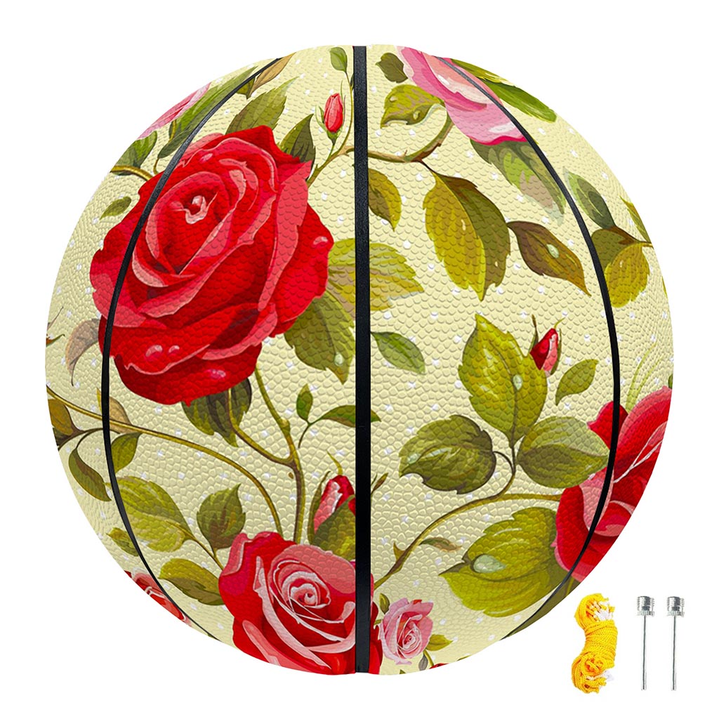Red Pink Rose Floral Pattern Print Basketball