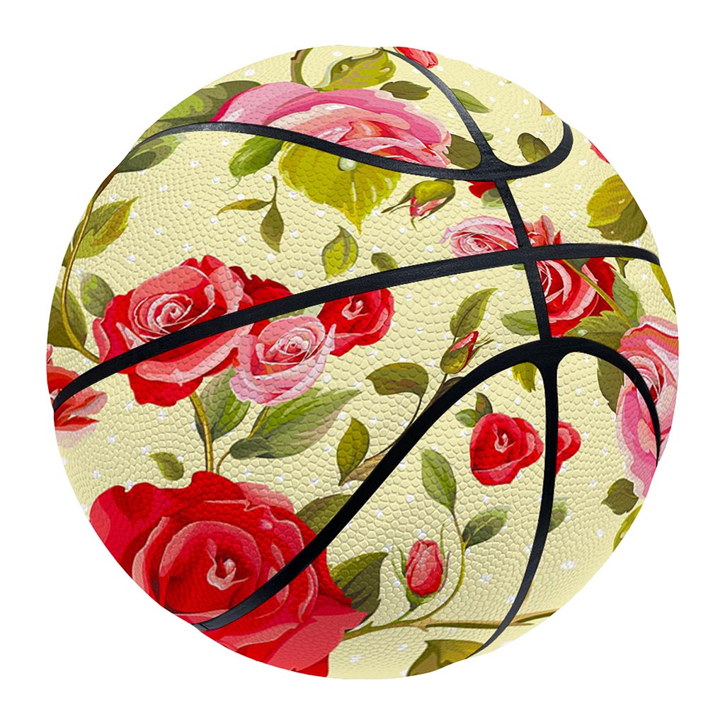 Red Pink Rose Floral Pattern Print Basketball