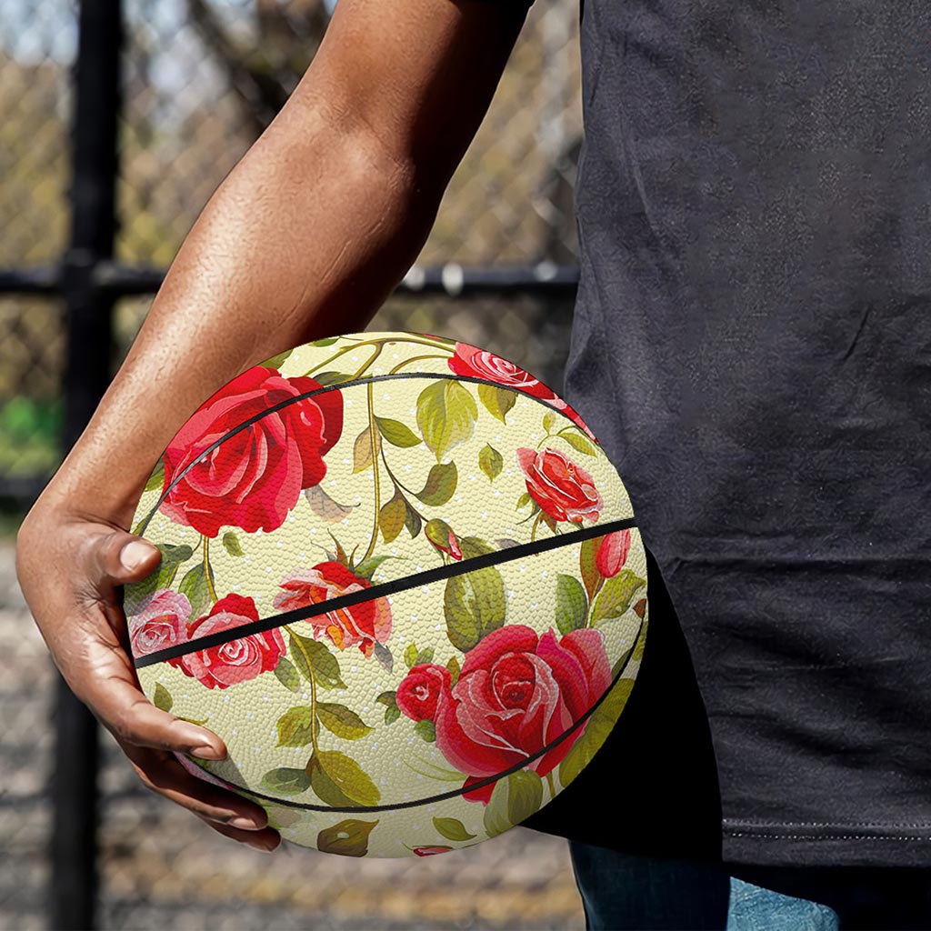 Red Pink Rose Floral Pattern Print Basketball