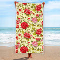 Red Pink Rose Floral Pattern Print Beach Towel