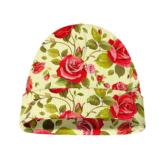 Red Pink Rose Floral Pattern Print Beanie