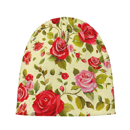 Red Pink Rose Floral Pattern Print Beanie