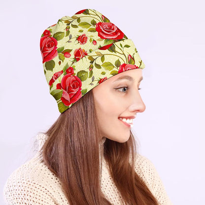 Red Pink Rose Floral Pattern Print Beanie