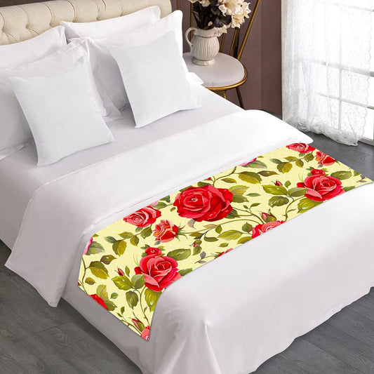 Red Pink Rose Floral Pattern Print Bed Runner