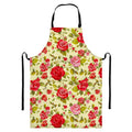 Red Pink Rose Floral Pattern Print Bib Apron With Pocket