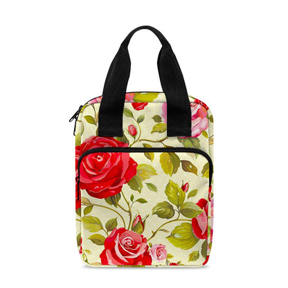 Red Pink Rose Floral Pattern Print Bible Tote Bag
