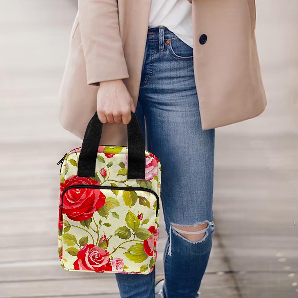 Red Pink Rose Floral Pattern Print Bible Tote Bag
