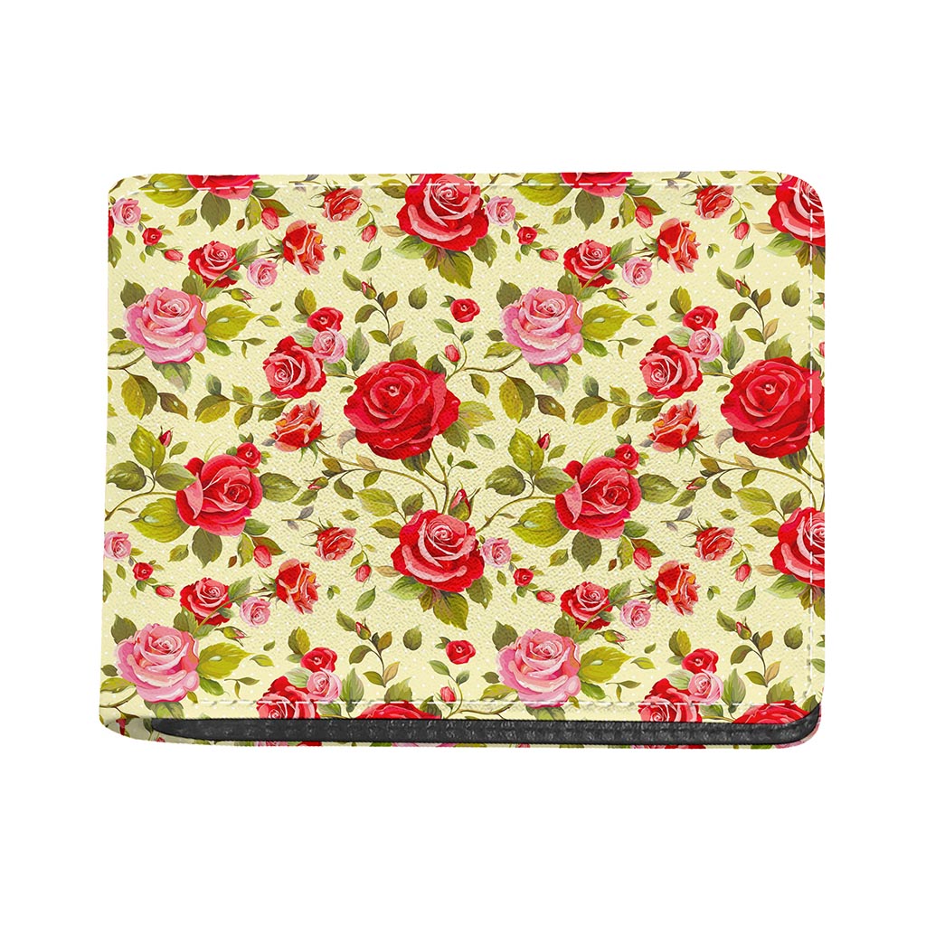 Red Pink Rose Floral Pattern Print Bifold Wallet