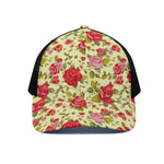Red Pink Rose Floral Pattern Print Black Mesh Trucker Cap