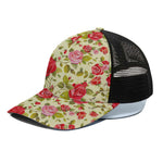 Red Pink Rose Floral Pattern Print Black Mesh Trucker Cap