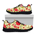 Red Pink Rose Floral Pattern Print Black Running Shoes