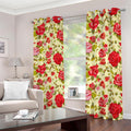 Red Pink Rose Floral Pattern Print Dimout Grommet Curtains