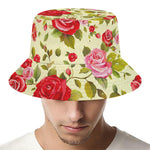 Red Pink Rose Floral Pattern Print Bucket Hat