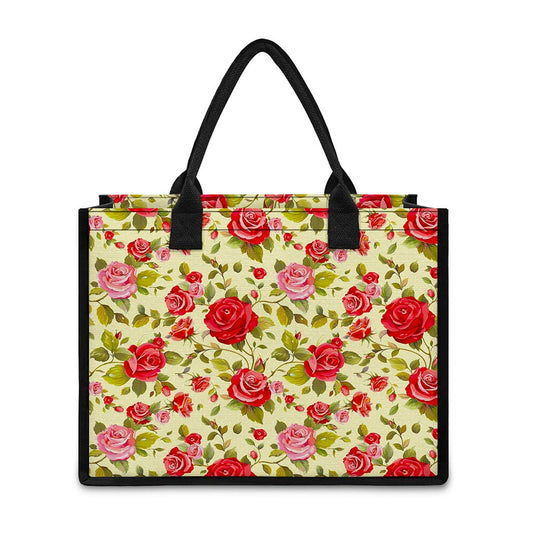 Red Pink Rose Floral Pattern Print Canvas Tote Bag